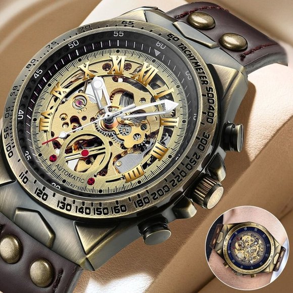 Luxury Men's Automatic Mechanical Wrist Watch Leather Strap Retro Skelet… - Picture 9 of 11